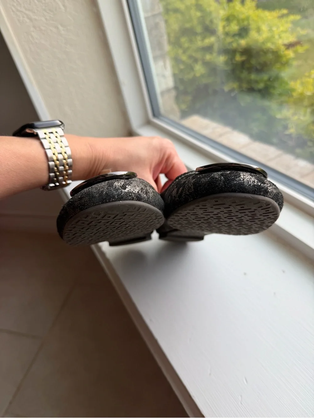Tory Burch Luisa Anthracite Leopard Metallic Ballet Flats